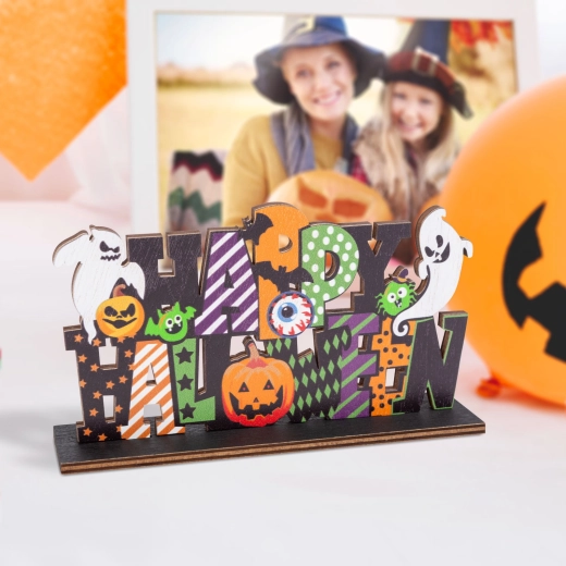 Lesena dekoracija za polico za noč čarovnic Happy Halloween