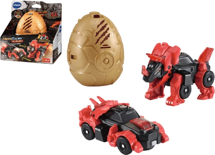 VTech Motozavri Triceratops v jajcu – preoblikovalni dinozaver v dirkalni avto s svetlobnimi učinki in zvoki