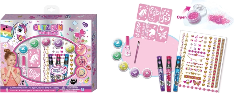 Velik komplet začasnih tetovaž za telo Gliz Fun