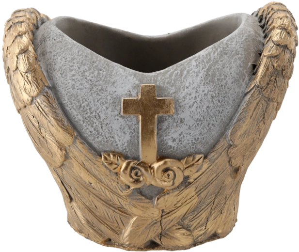 Cementni nagrobni cvetlični lonec srce sivo-zlat 21 × 14,5 × 17,5 cm