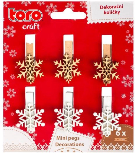 Leseni sponki Snežinka 3,5 cm – komplet 6 kosov