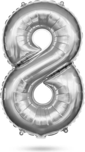 Rojstnodnevni folijski balon številka 8, srebrn, 40 palcev