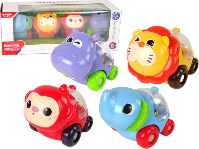 Set barvitih živalskih avtomobilčkov s kroglicami