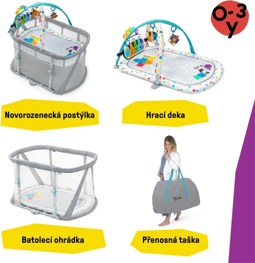 Baby Einstein posteljica in igralno ograjeno območje s klavirjem 3v1 Kick & Snooze