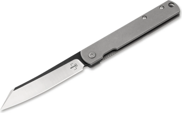 Böker Plus Zenshin žepni nož 7,5 cm Stonewash iz nerjavečega jekla s sponko