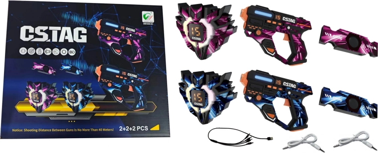 Set of laser pistols with targets and rear belt sensors