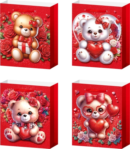 Darilna vrečka S – medvedek z vrtnicami