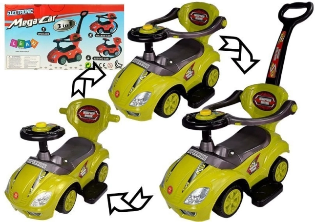 Poganjalec z vodilno palico Mega Car 3v1 – rumen