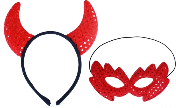 set hudičevi rogovi in maska s bleščicami za odrasle