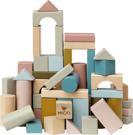 Pastelne lesene kocke za otroke 60 kosov Micki