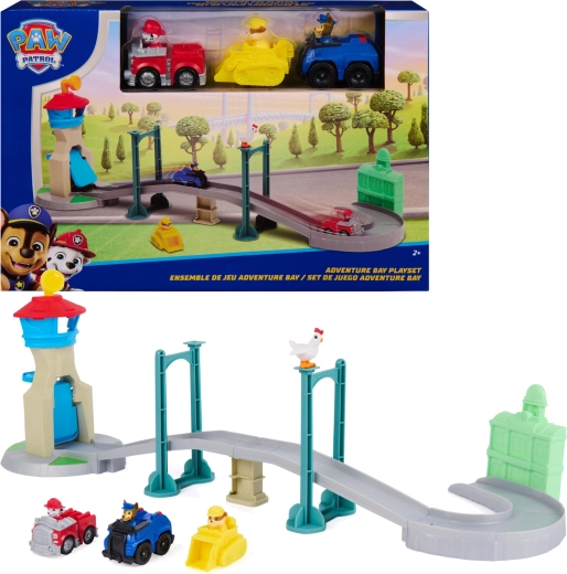 Spin Master PAW Patrol igralni set Adventure Bay z mostom, 3 vozili in figurico Chickalette
