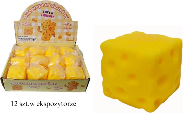 Antistresna stiskalna žogica v obliki kocke sira