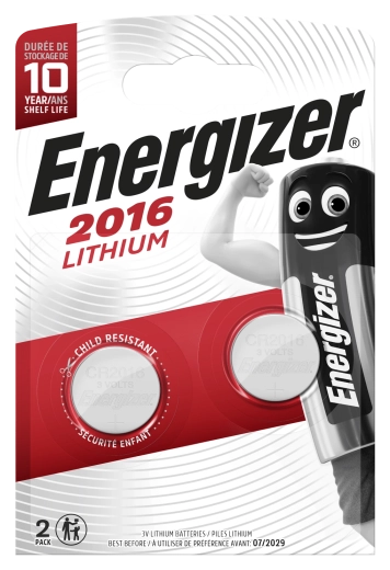 Litijeva gumbna baterija CR2016 3 V, 100 mAh, 2 kos – Energizer