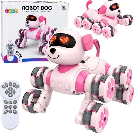 Rožnati robotski pes na daljinsko upravljanje z 8 kolesi