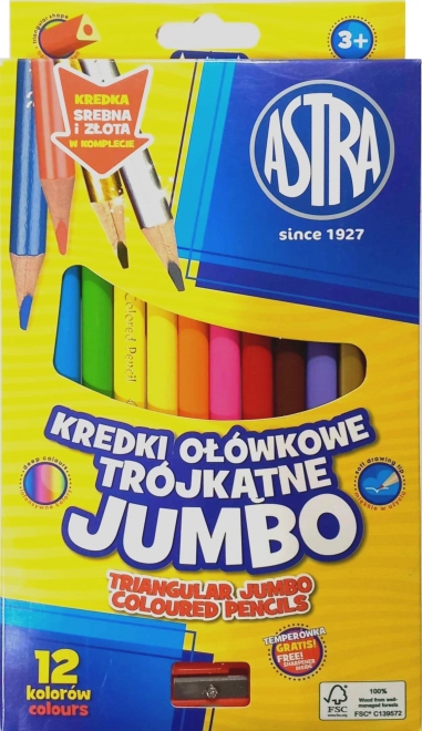 Astra trikotne jumbo barvice 12 kos s šilčkom