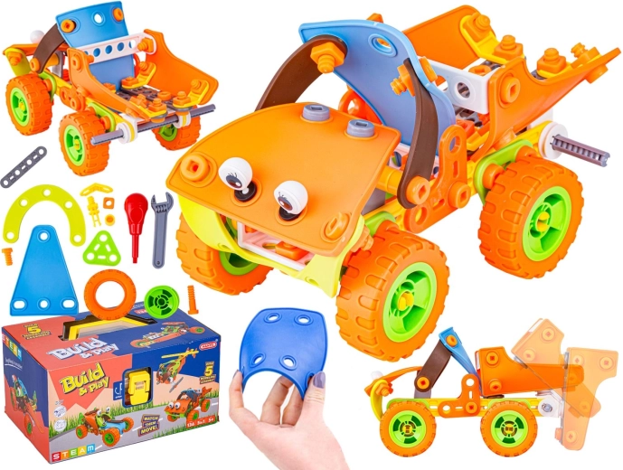 Elastic construction blocks 5-in-1, 136 pieces – car, quad bike, helicopter and airplane