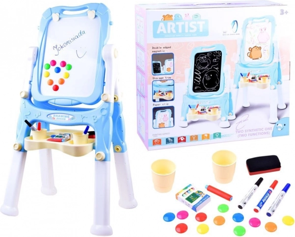 Otroška dvostranska magnetna in kredna slikarska stojna tabla – Modra