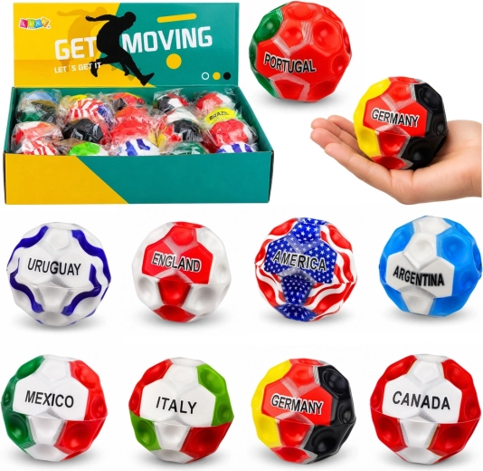 Antistresna penasta žogica z vdolbinicami – motiv zastav, 7 cm - 1 kos