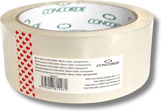 Prozoren lepilni trak za pakiranje 38 mm × 66 m CONCORDE