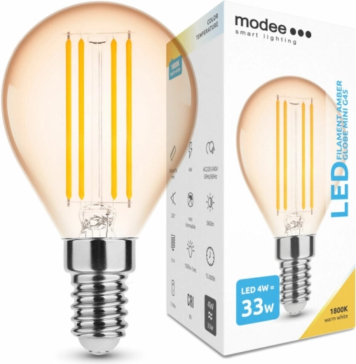 Modee LED žarnica z nitko Amber Globe Mini G45 4 W E14, 360 lm, topla bela, zatemnjiva