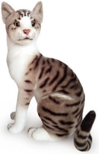 Sedeča plišasta mačka belo‑siva 30 cm