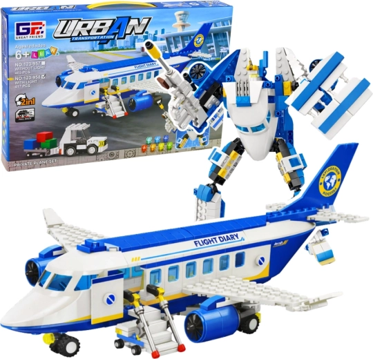 Gradbeni set 2v1 osebno letalo in robot z lučmi, 417 koščkov