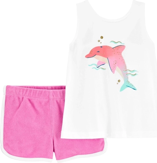 Carter's dvodelni set majica brez rokavov in kratke hlače Pink dolphin za deklico (9 m)