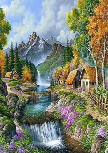 Norimpex diamantno slikanje Hiške v gorah 30 × 40 cm