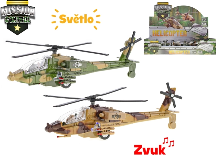 Vojaški kovinski helikopter Mission Control 20 cm z lučjo in zvokom