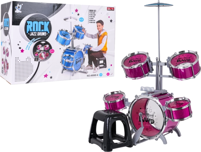 Otroški bobnarski komplet ROCK BAND rožnate barve