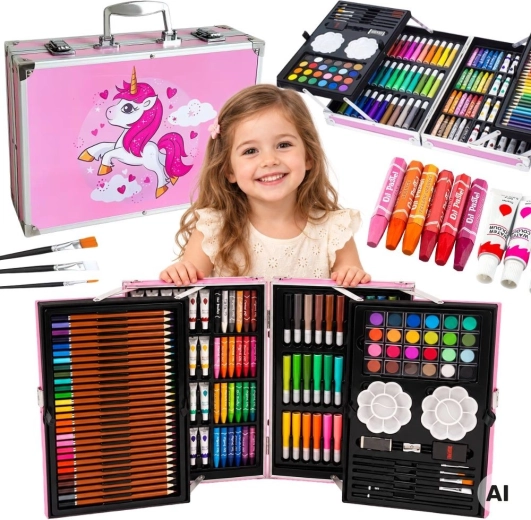Woopie art set in a unicorn-themed case
