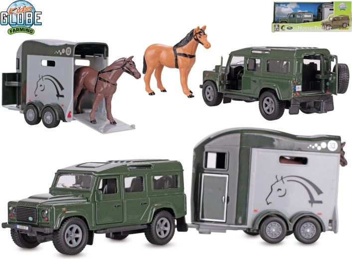 Kids Globe Farming Land Rover s prikolico za konje pull-back