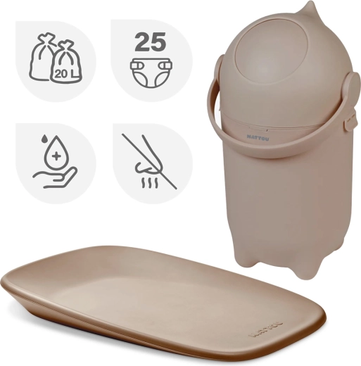 NATTOU koš za plenice Dropy in previjalna podloga Softy taupe 50 × 70 cm