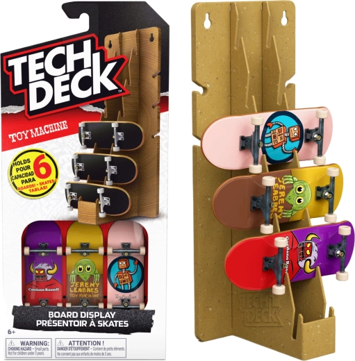 Tech Deck Toy Machine fingerboard display stand with 3 skateboards