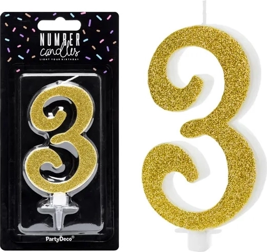 Birthday candle number 3 gold 10 cm