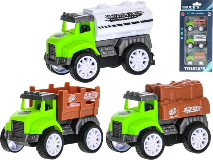 Kmečka vozila z vzvratno vožnjo 7,5 cm – set 3 kosov
