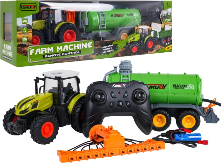 Radijsko vodeni traktor s cisterno in obračalnikom sena v merilu 1:24