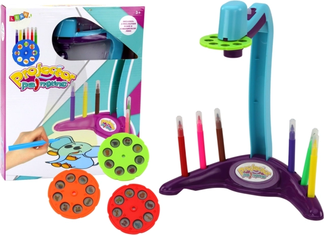 Projektor za risanje s 3 zamenljivimi diski in flomastri, vijoličen