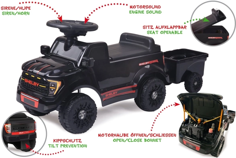 Črni poganjalec Shelby Ford F-150 Raptor s prikolico