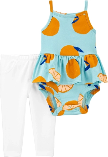 Carter's 2-delni komplet – body z naramnicami in pajkice v modro-oranžni kombinaciji za deklico (6 m)