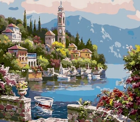 Norimpex barvanje po številkah Mesto ob jezeru 40 × 50 cm