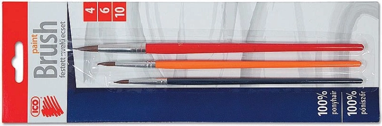 Set okroglih čopičev ICO 4/6/10 – barvni leseni ročaji