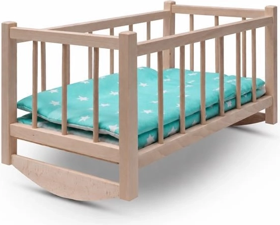 Baby Mix lesena zibelka/posteljica za punčke s posteljnino Stars Mint – 1 kos