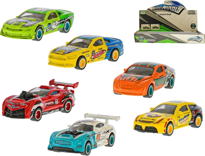 Kovinski dirkalni avtomobilček 7 cm na vztrajnik – 6 vrst