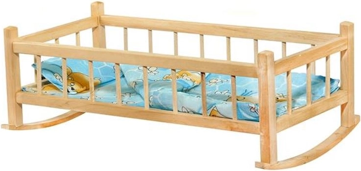 Large wooden doll cradle with bedding - 1 piece