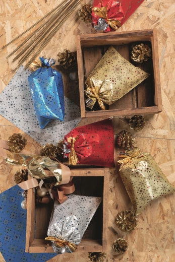 Celofanski vrečka 16 × 25 cm z motivom snežink, kovinski