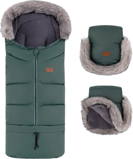Petite&Mars zimski set: zimska vreča Arctic 4v1 in rokavice za voziček Furry khaki