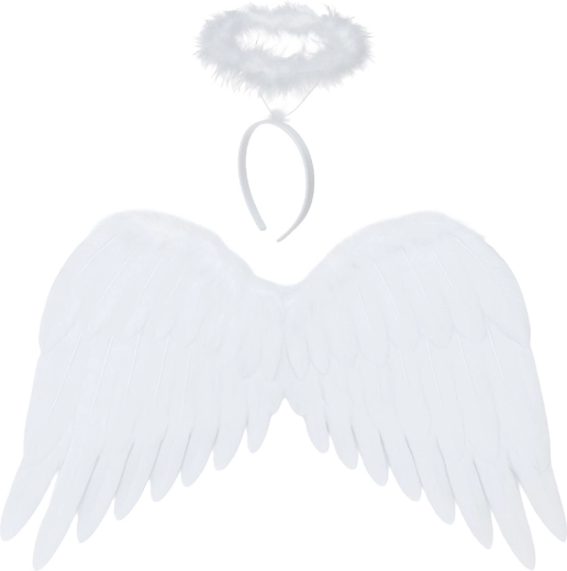 Ruhhy angelska krila z avreolo bela - 1 kos
