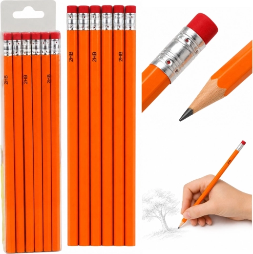 Set of 2HB pencils with eraser, 12 pcs