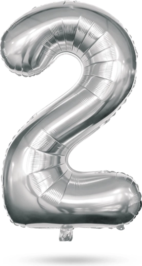 Folijski rojstnodnevni balon številka 2, srebrn, 40 palcev